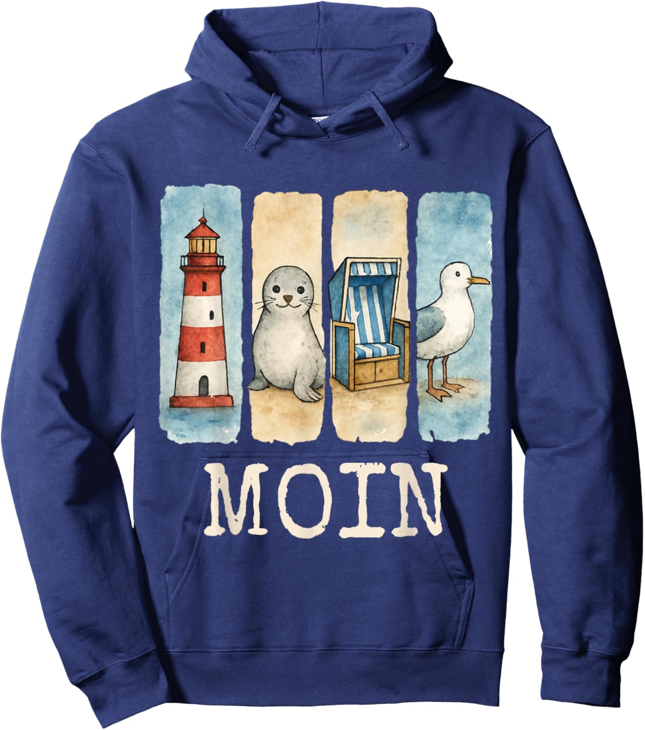 Moin Lighthouse Seal Beach Chair Seagull Hoodie - Hoodie | Navy