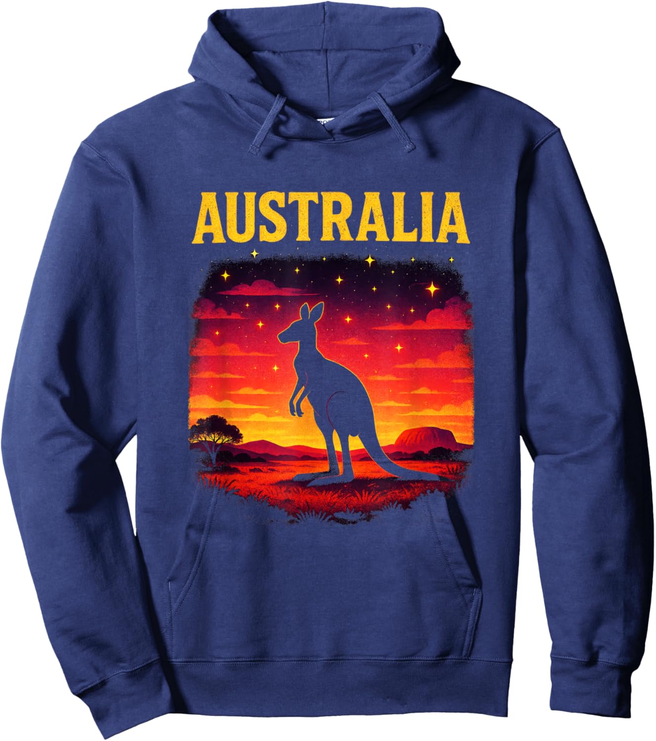 Australia - Vintage Kangaroo Wildlife Art Hoodie - Hoodie | Navy