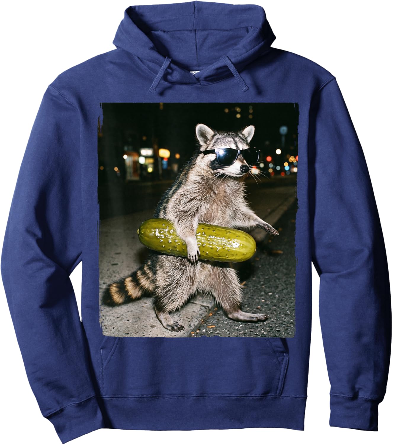 Raccoon Walking Funny Pickles Meme Hoodie - Hoodie | Navy