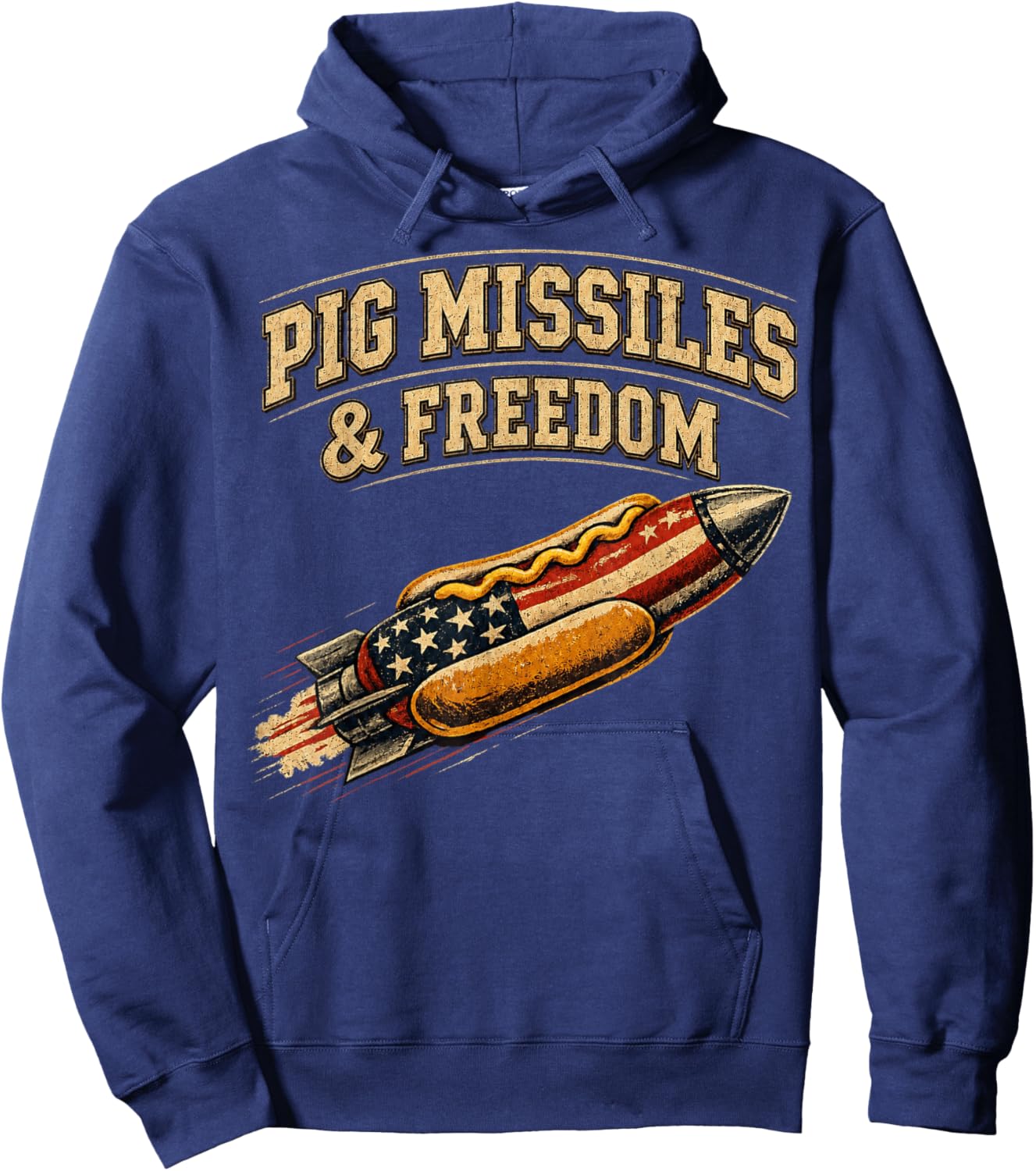 Pig Missiles and Freedom 4th of July Hotdog Hoodie - Hoodie | Navy