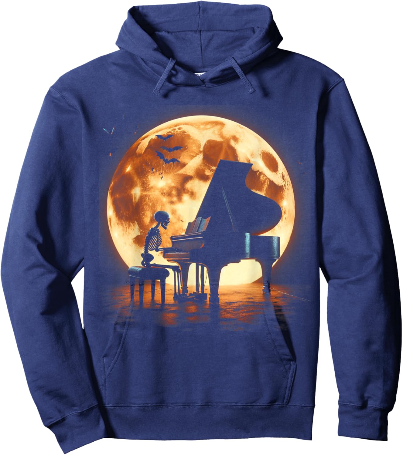 Skeleton Playing Piano Moon Halloween Music Hoodie - Hoodie | Navy