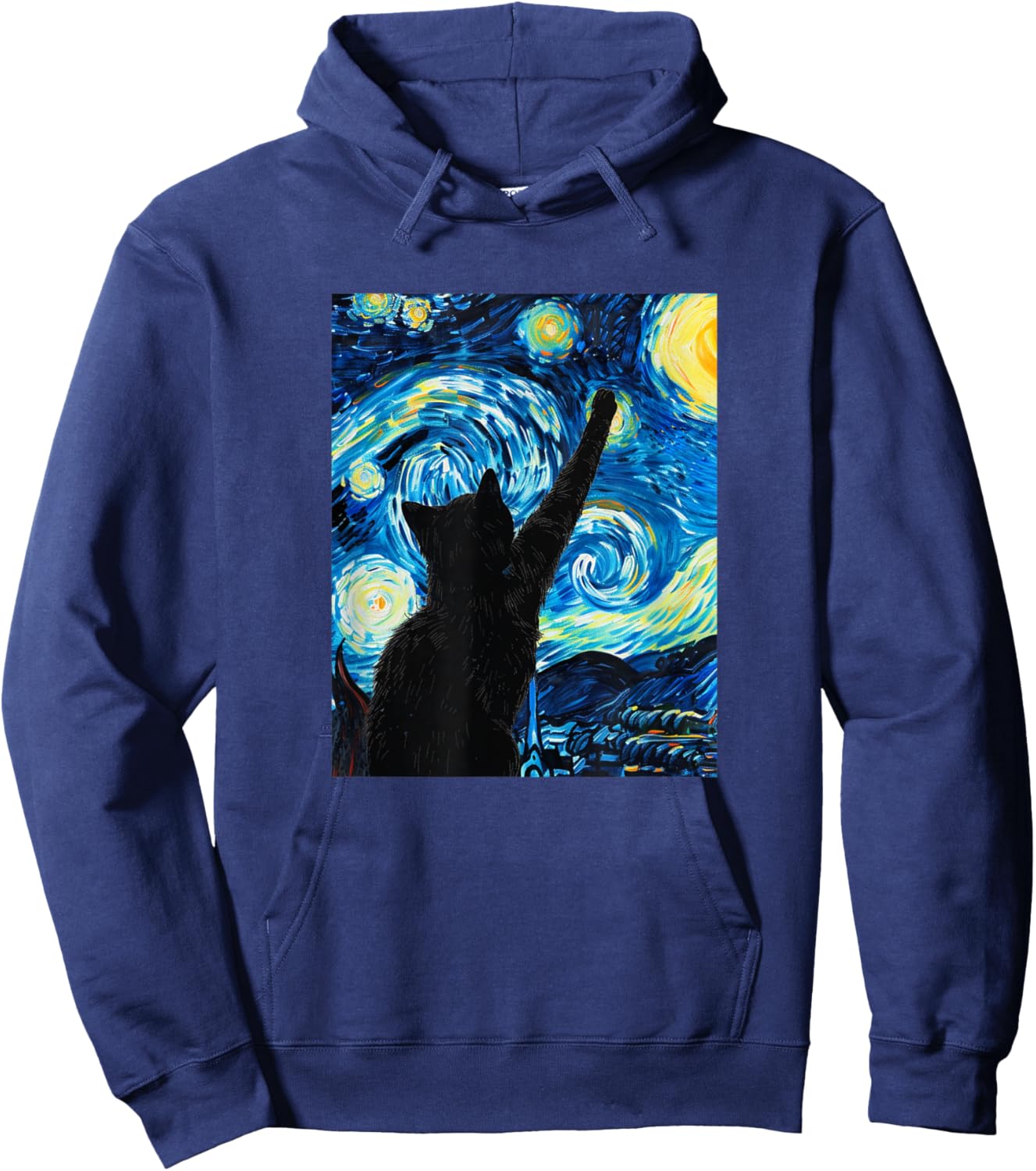 Van Gogh Starry Night Cat Lover Kitten Women Hoodie - Hoodie | Navy