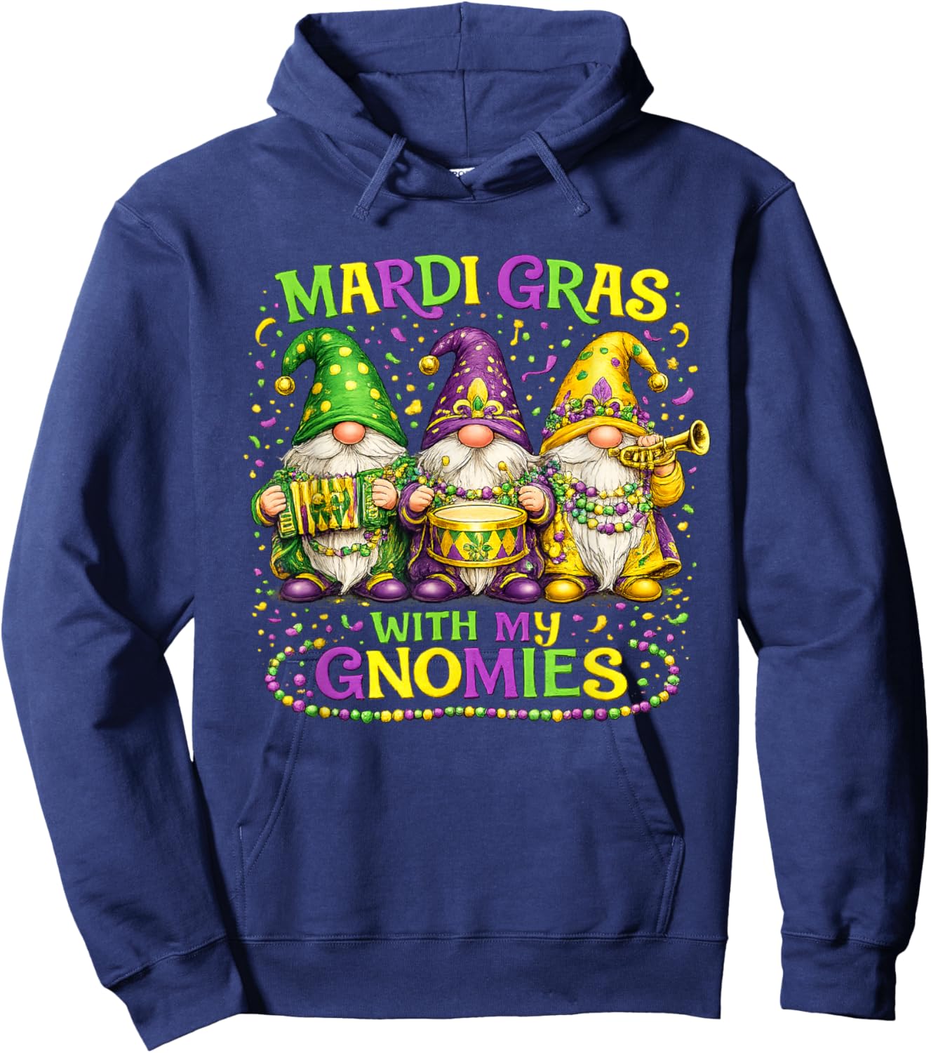 Mardi Gras with My Gnomies Squad Costume 2026 Hoodie - Hoodie | Navy