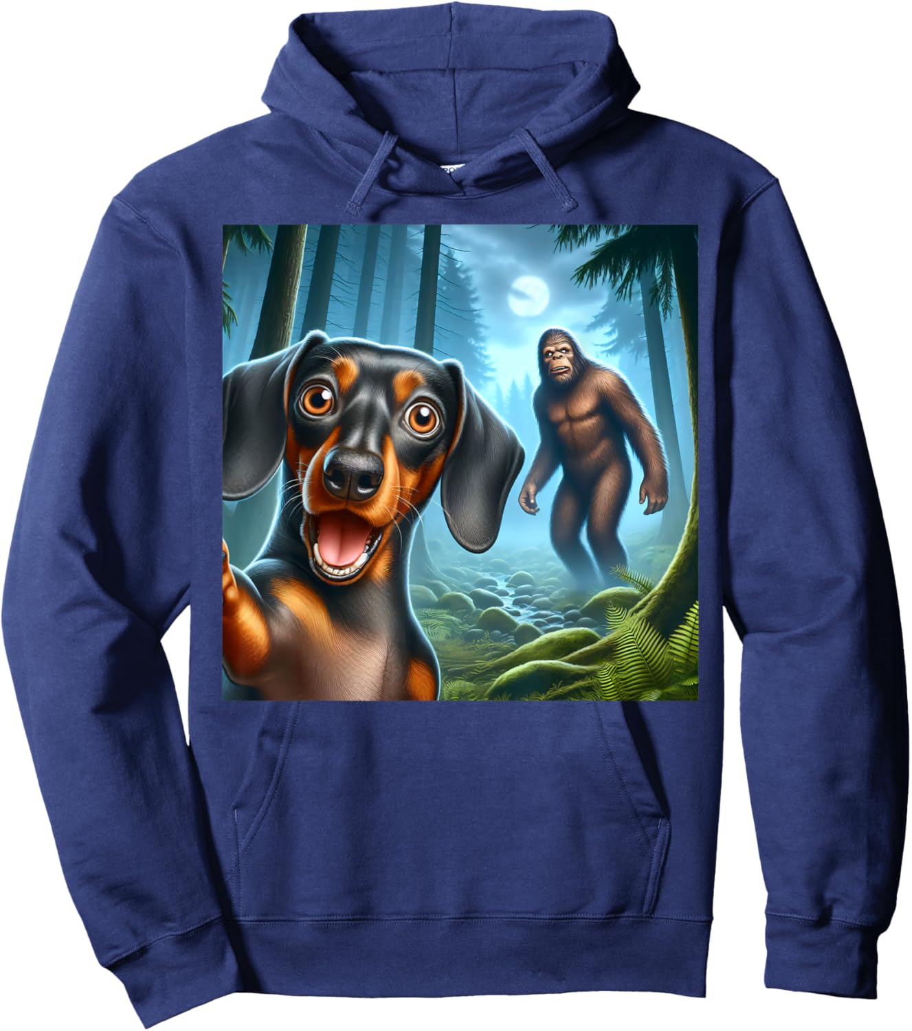 Dachshund Selfie with bigfoot sasquatch Hoodie - Hoodie | Navy