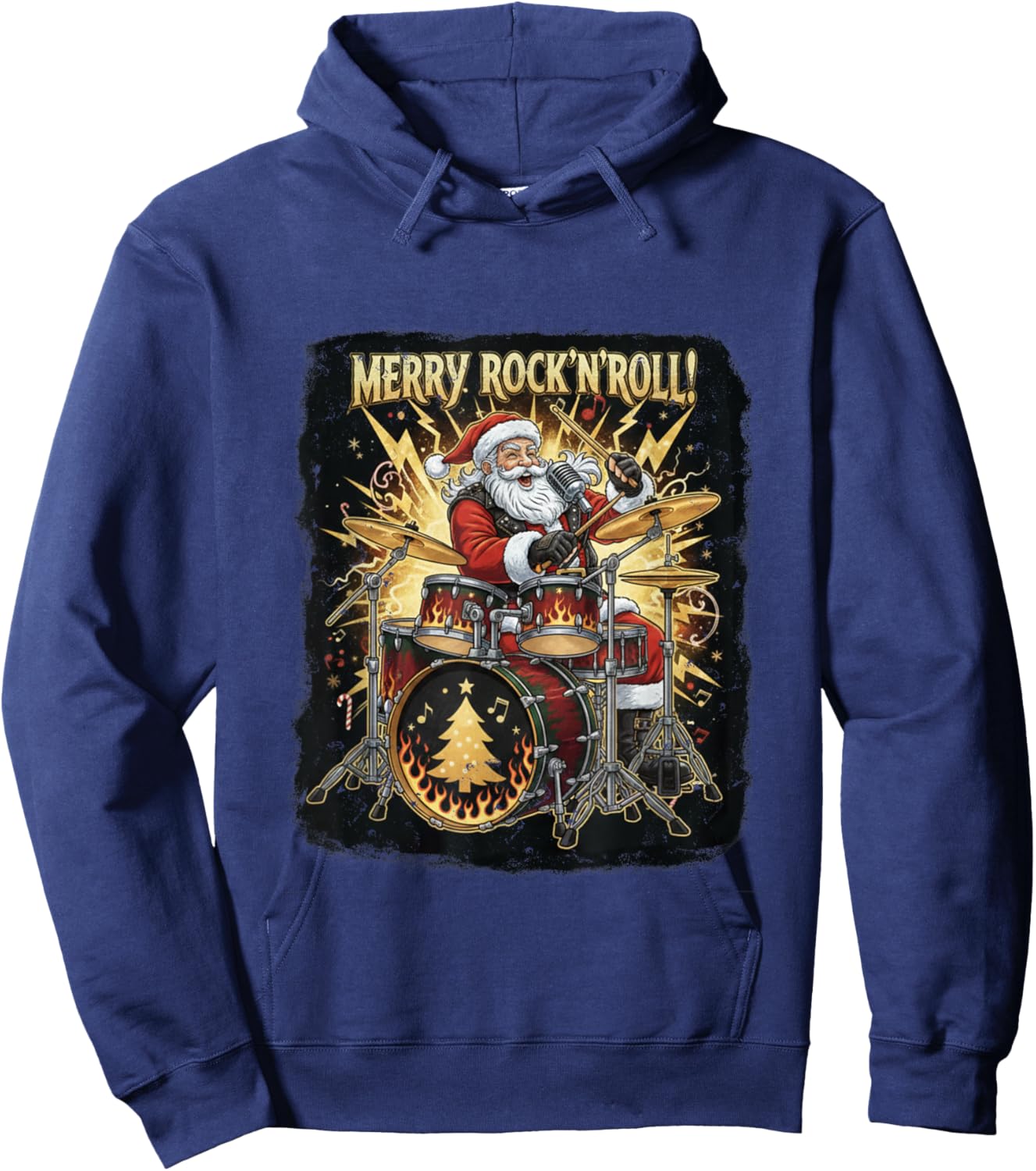 Christmas Rock – Santa Claus Drums Humour Hoodie - Hoodie | Navy