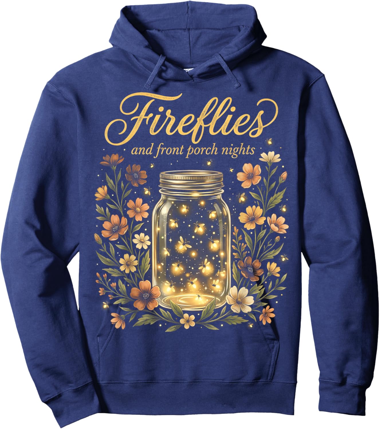 Fireflies in Mason Jar Front Porch Nights Hoodie - Hoodie | Navy