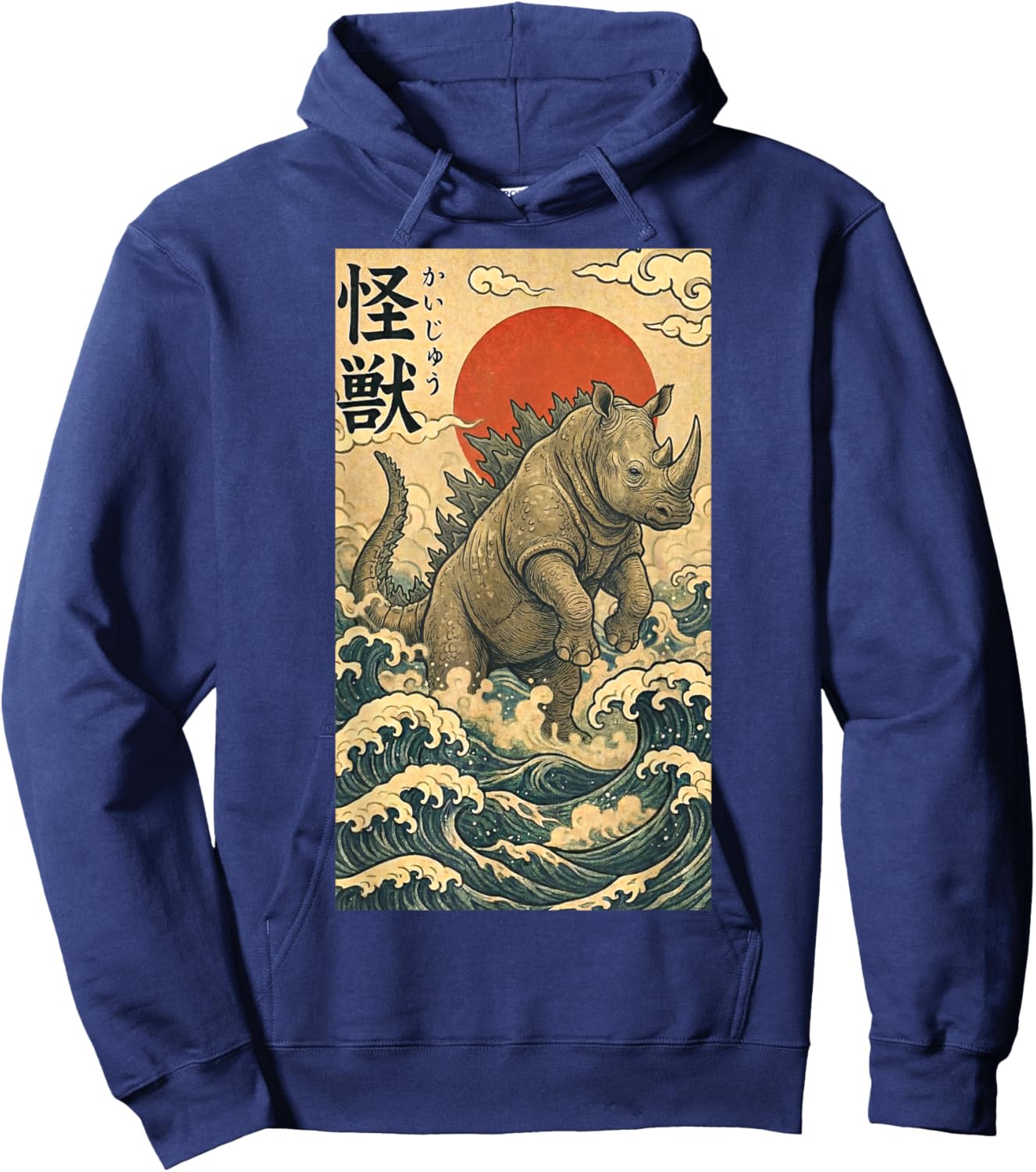 Rhinozilla Rhinoceros Japanese Art Funny Rhino Hoodie - Hoodie | Navy