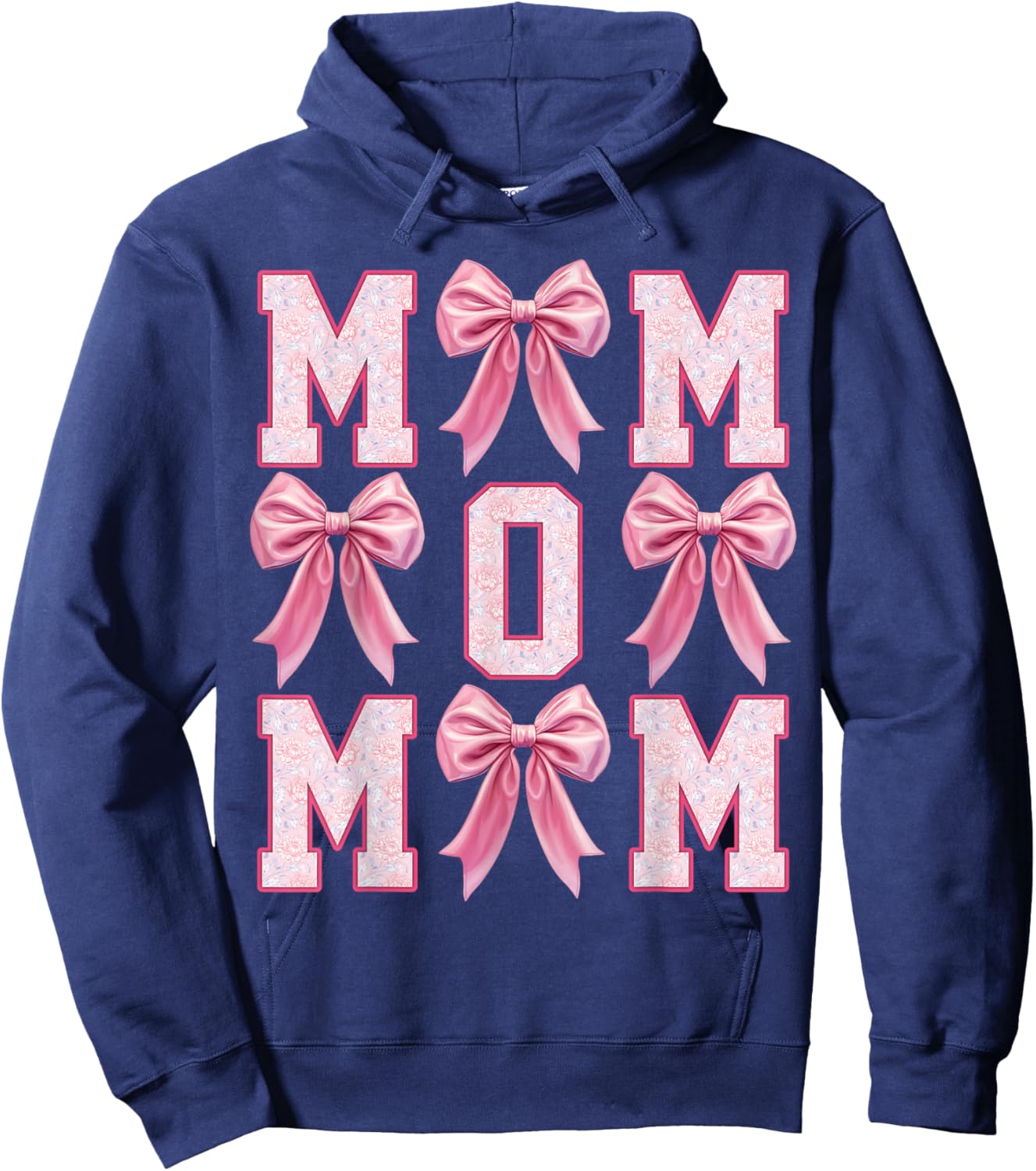 Mom Coquette Pink Bow Floral Mother's Day Mom Hoodie - Hoodie | Navy