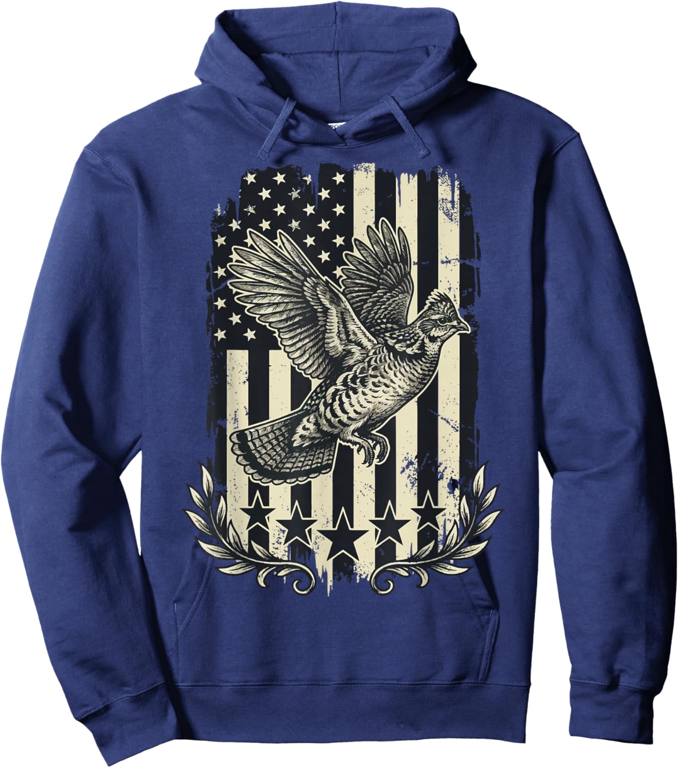 Ruffed Grouse USA Flag 4th of July Hunter Hoodie - Hoodie | Navy