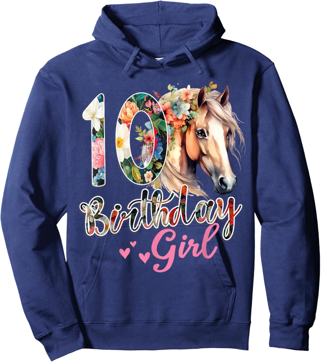 10th Birthday Horse 10 Years Old Birthday Girl Hoodie - Hoodie | Navy
