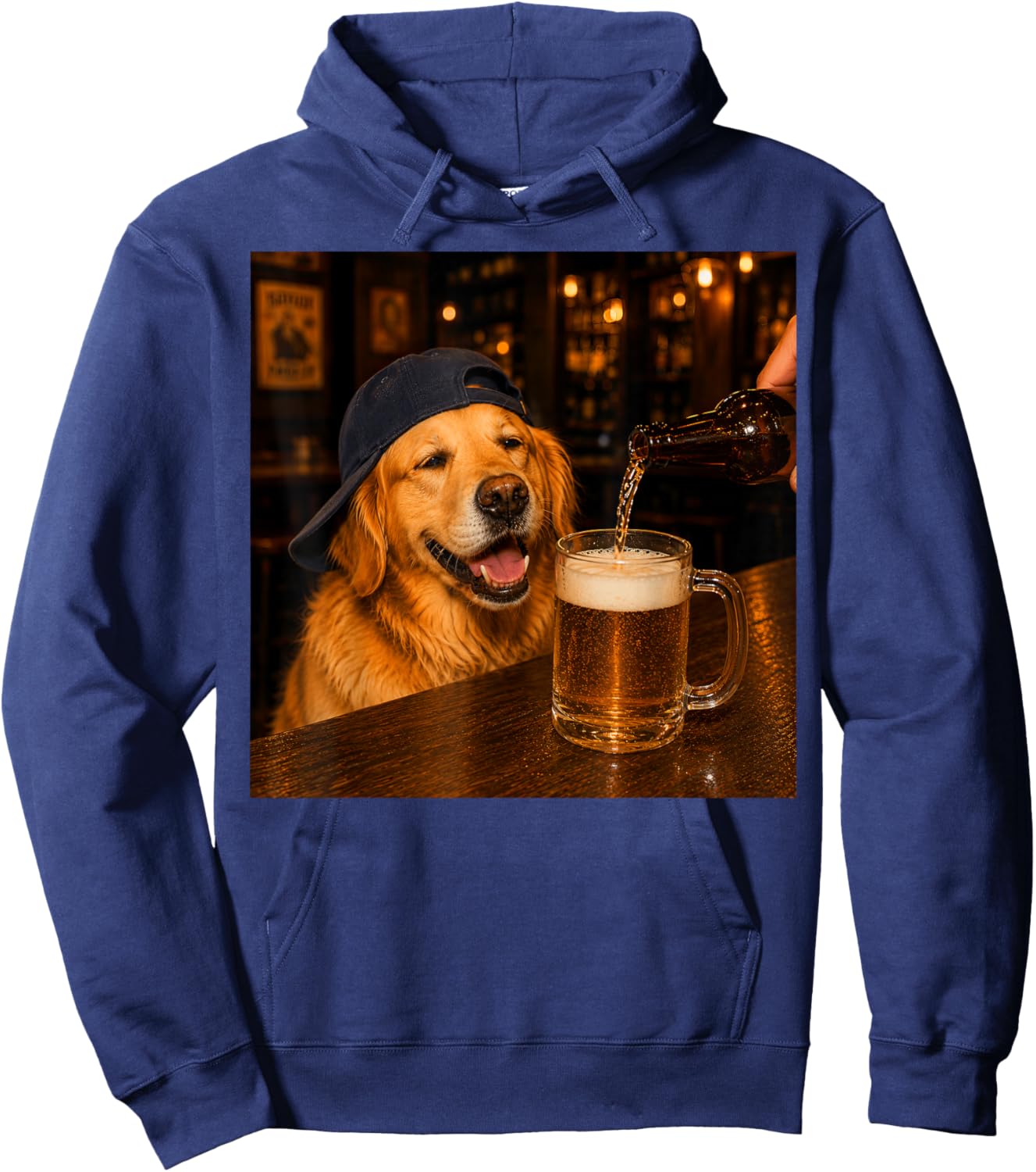 Golden Retriever Drinking Beer, Dog Meme Hoodie - Hoodie | Navy