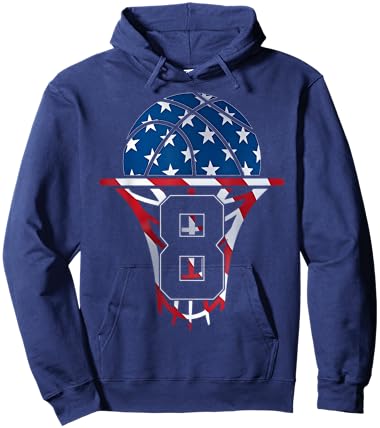 Cool Number 8 Years Basketball 8TH Birthday Hoodie - Hoodie | Navy