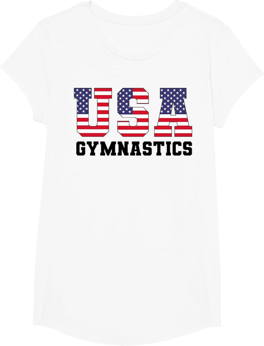 Gymnast Gymnastics USA American Flag 4th of July Girls Boys