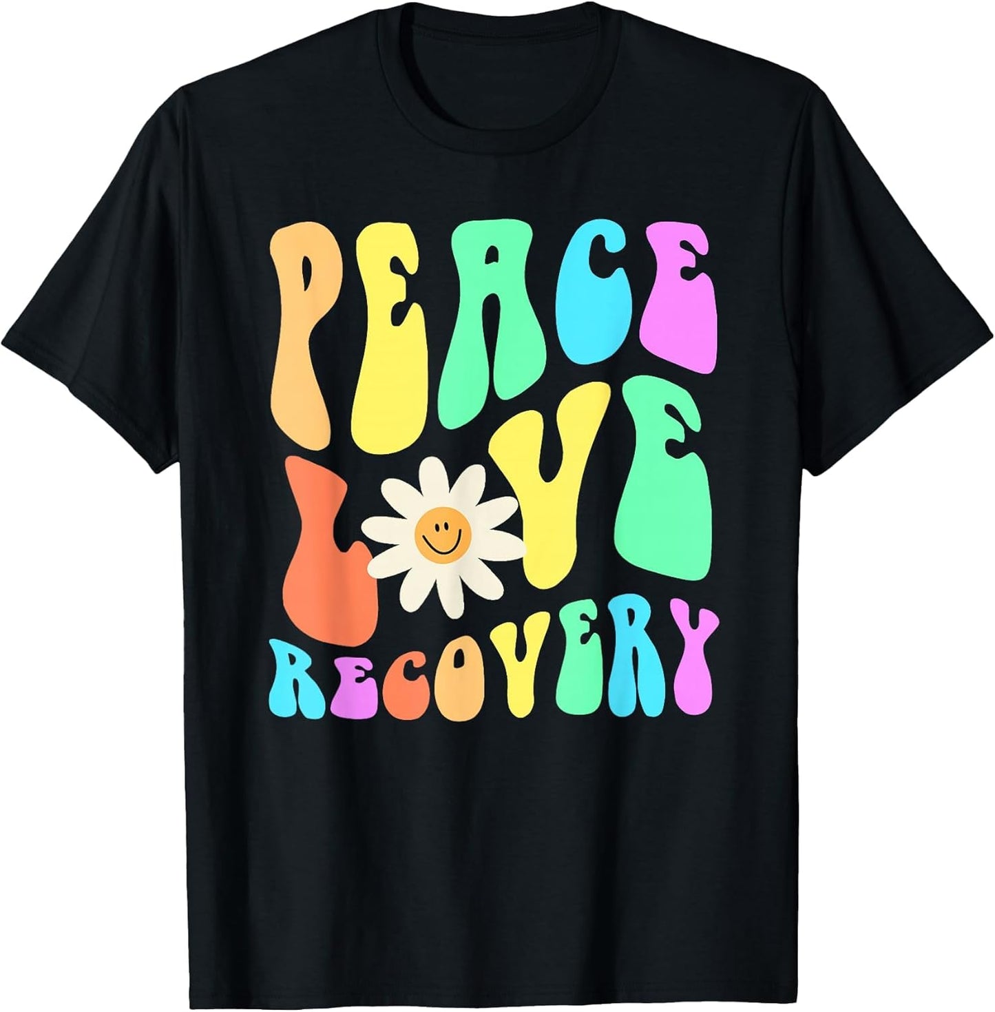 Groovy Peace Love Recovery Celebrate Sober I'm Clean AA NA , Men, Black, 3X-Large