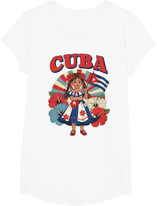 Retro Cuban Girl Traditional Dress Cuba Heritage Flag