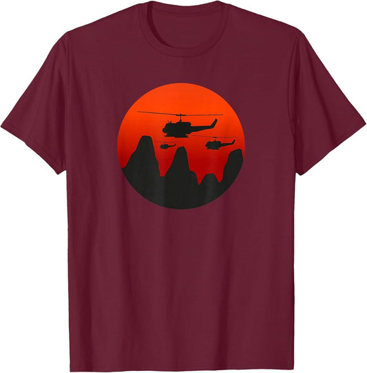 UH-1 Huey Retro Helicopter Vintage Sunset Vietnam Chopper