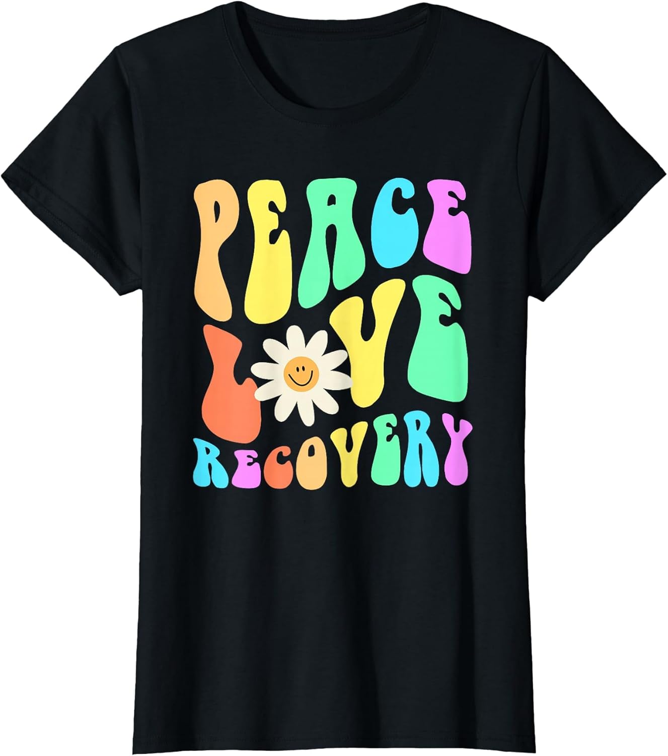 Groovy Peace Love Recovery Celebrate Sober I'm Clean AA NA , Women, Black, Large