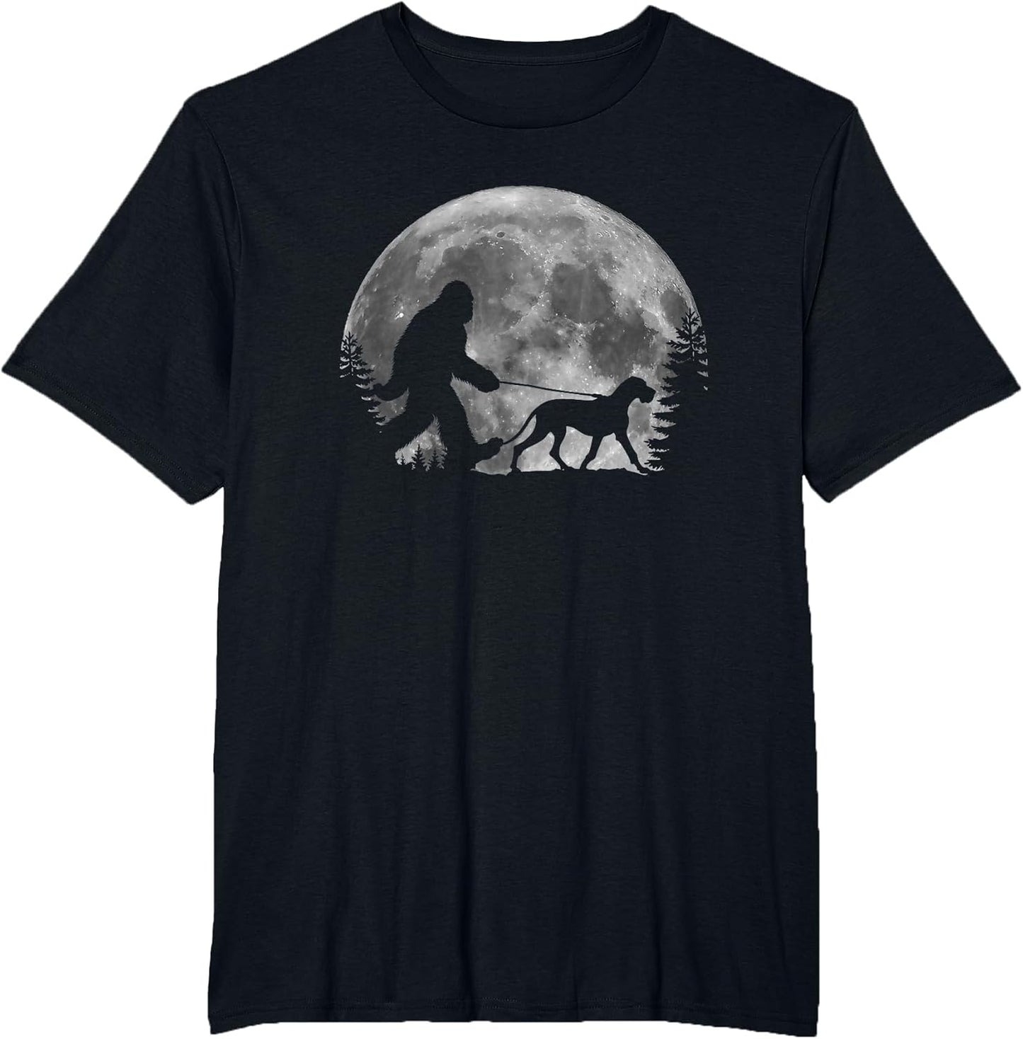 Bigfoot Walking a Dog Funny Great Dane Lovers Moon Halloween