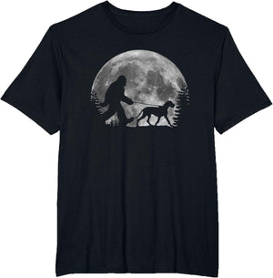 Bigfoot Walking a Dog Funny Great Dane Lovers Moon Halloween