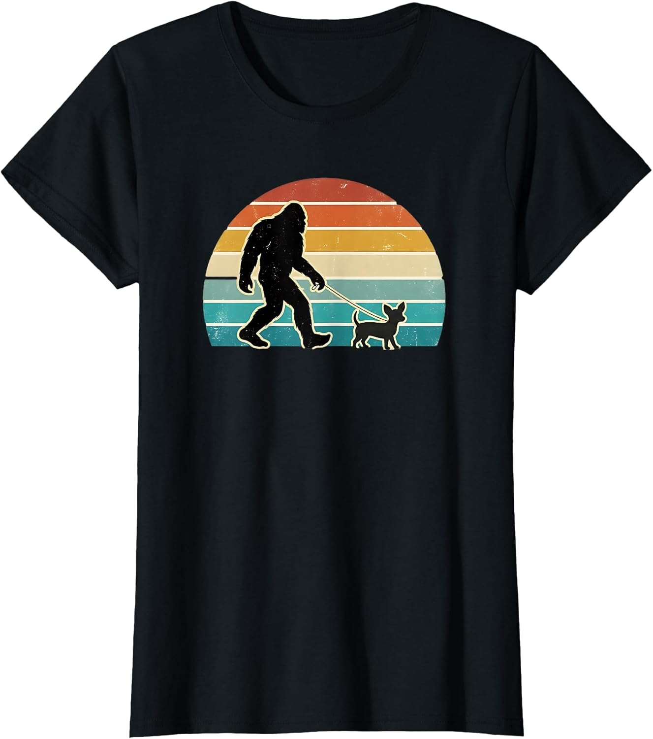 Funny Bigfoot Walking Chiweenie Retro Sunset Dog