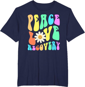 Groovy Peace Love Recovery Celebrate Sober I'm Clean AA NA , Men's Big and Tall, Navy Blue, 6X Tall
