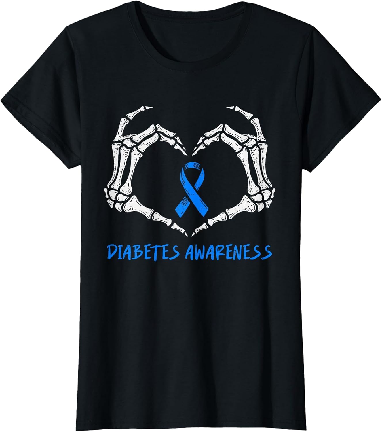 Type 1 Diabetes Awareness T1D Skeleton Heart Ribbon Blue