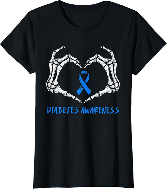 Type 1 Diabetes Awareness T1D Skeleton Heart Ribbon Blue