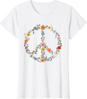 Retro Floral Peace Sign Boho Women Teens Girls Trendy Hippie