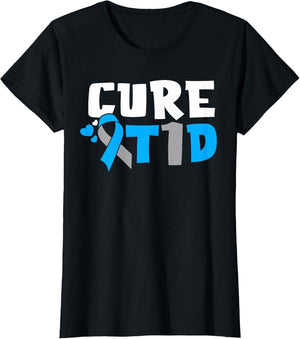 Cure T1D Diabetes Awareness Type 1 Blue Ribbon