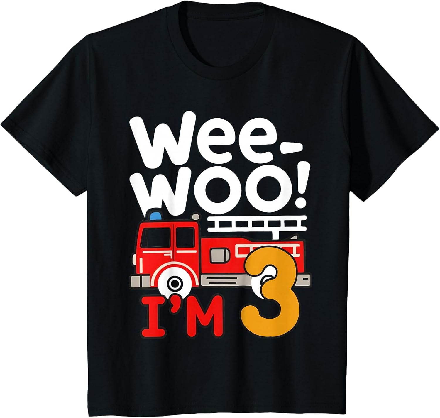 Kids 3rd Birthday Fire Truck Wee-Woo 3 Year Old Firefighter Boy