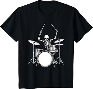 Rock N Roll Drummer Skeleton Playing Drums