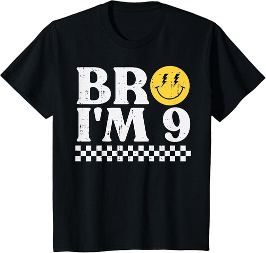 9th Birthday Bro Im 9 Smile Retro Groovy Boys Girls Kids