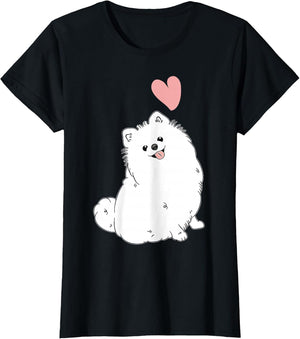 Love White Pomeranian Pink Heart