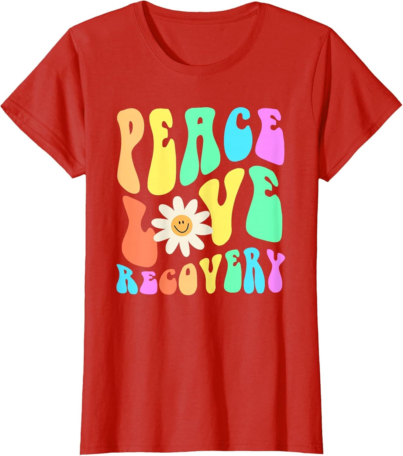 Groovy Peace Love Recovery Celebrate Sober I'm Clean AA NA , Women, Red, Small
