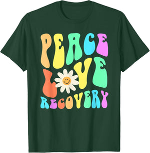Groovy Peace Love Recovery Celebrate Sober I'm Clean AA NA , Men, Dark Green, 3X-Large