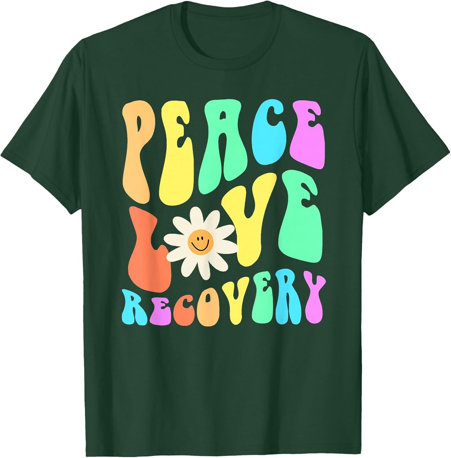 Groovy Peace Love Recovery Celebrate Sober I'm Clean AA NA , Men, Dark Green, Large