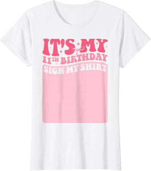 It's My 11th Birthday Sign My Shirt Coquette Bow Girls Party