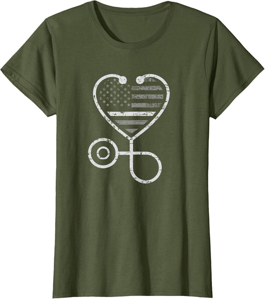 Corrections Nurse Thin Grey Line Heart Flag