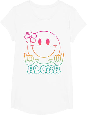 Aloha Hawaiian Cute Smile Face Shaka Hibiscus Kids Girls
