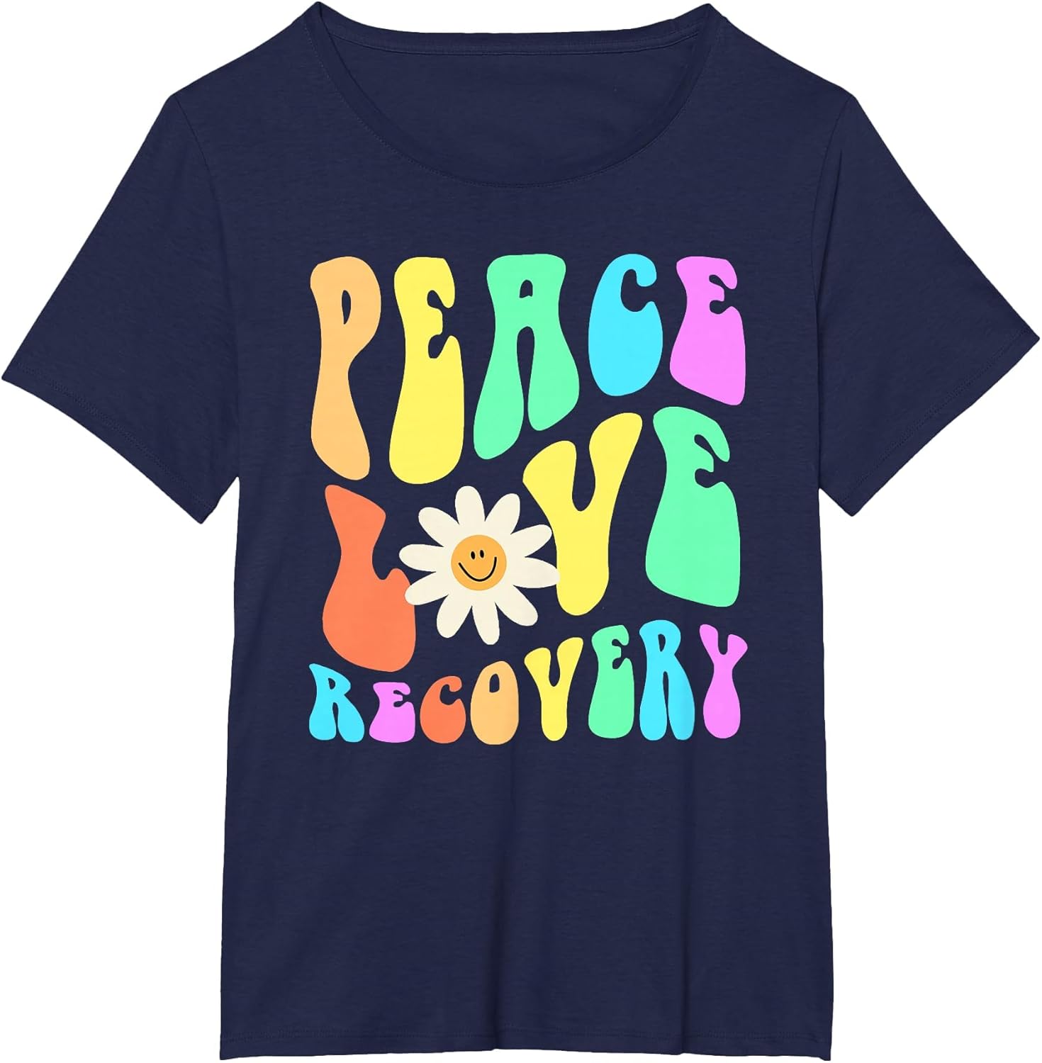Groovy Peace Love Recovery Celebrate Sober I'm Clean AA NA , Women's Plus, Navy Blue, 2X