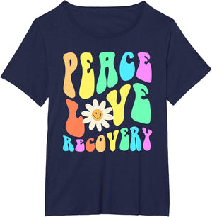 Groovy Peace Love Recovery Celebrate Sober I'm Clean AA NA , Women's Plus, Navy Blue, 3X
