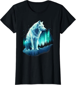 Wolf Northern Lights Alaska Arctic Up North White Wolf Lover
