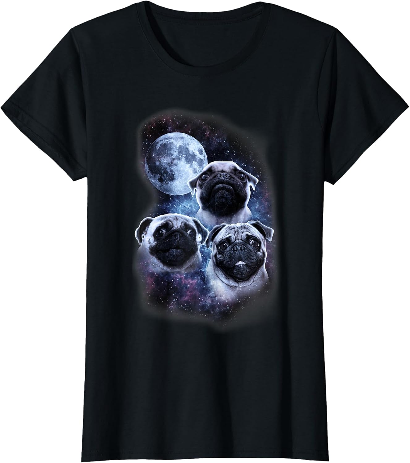 Cute Pug Design in Space, Full Moon, Stars, Milky Way