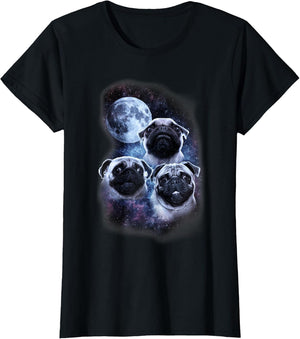 Cute Pug Design in Space, Full Moon, Stars, Milky Way