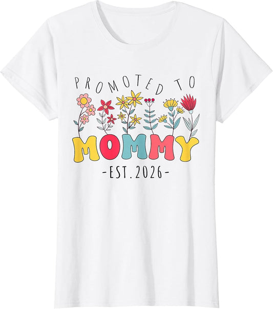 Promoted to Mommy est 2026 Soon to be New Mom Groovy Flowers