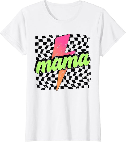 Mama Lightning Bolt Checkered Mom Women Mother's Day