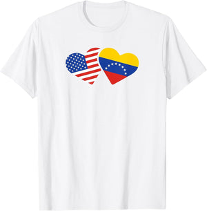 USA Venezuela Flag Hearts T Shirt Venezuelan American Love