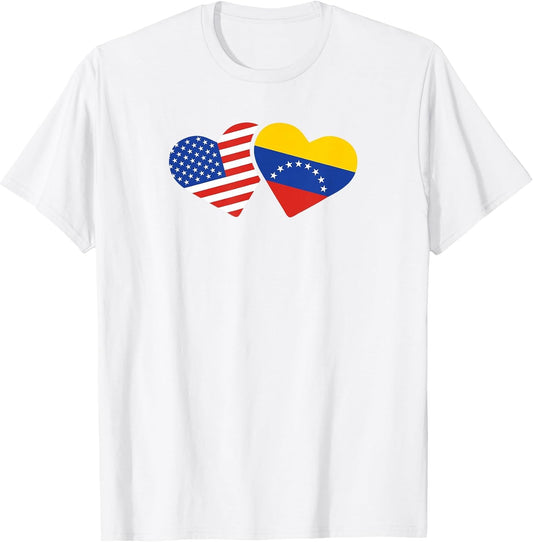 USA Venezuela Flag Hearts T Shirt Venezuelan American Love