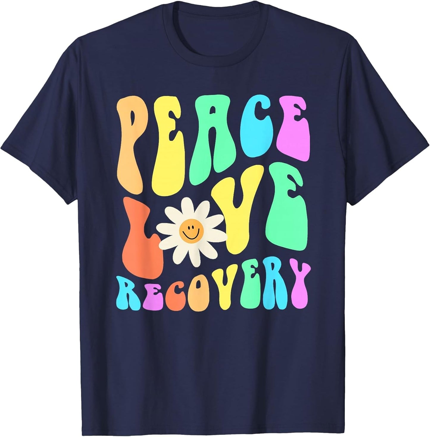 Groovy Peace Love Recovery Celebrate Sober I'm Clean AA NA , Men, Navy Blue, Small