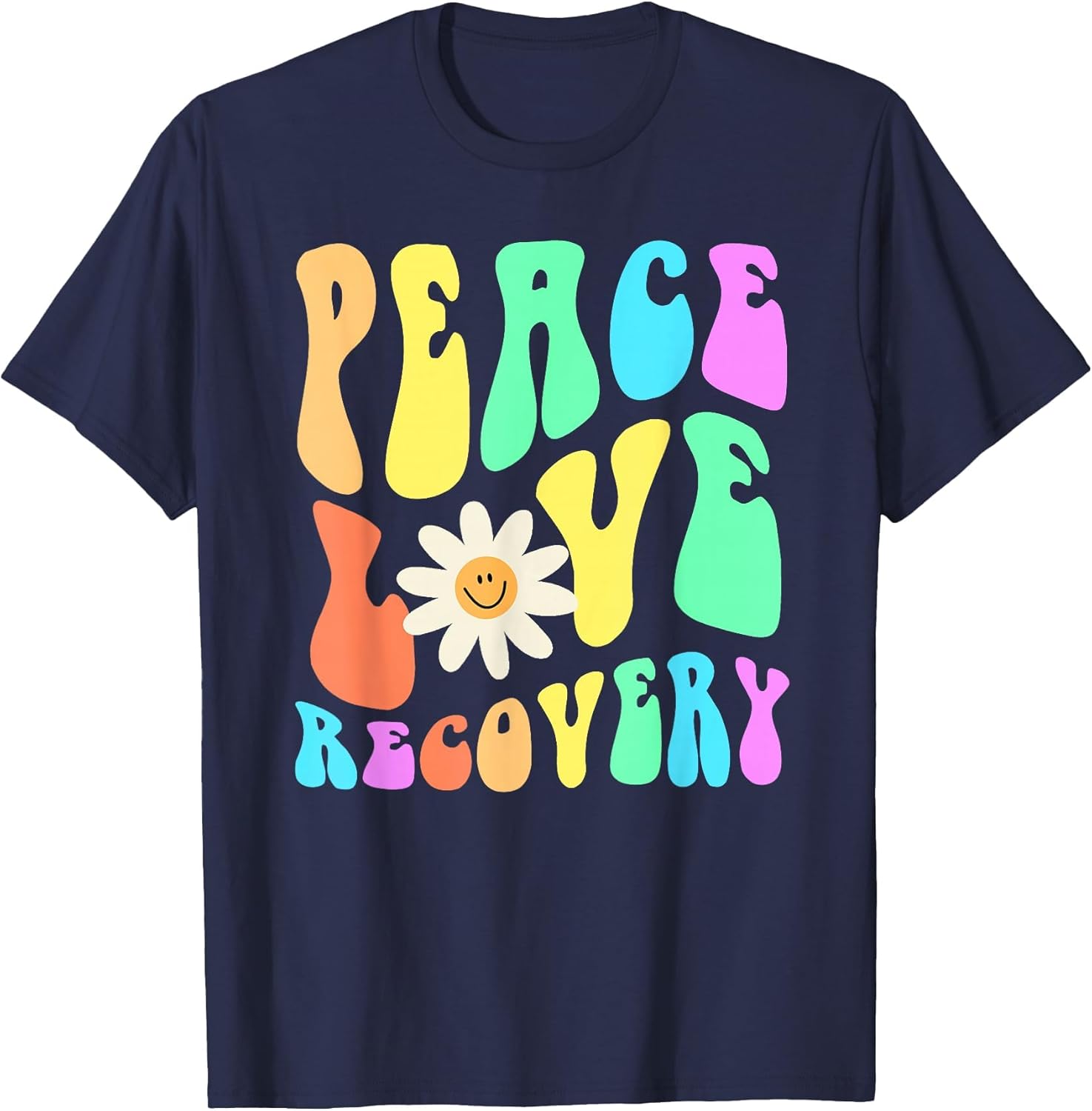 Groovy Peace Love Recovery Celebrate Sober I'm Clean AA NA , Men, Navy Blue, Small